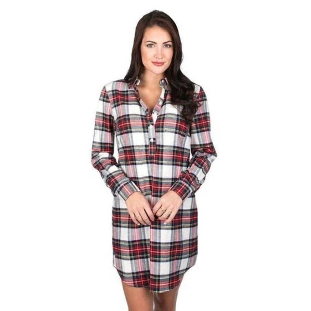 Lauren James Plaid Dakota Dress in Ivory Mini 1/4 Button Pocket Size M EUC